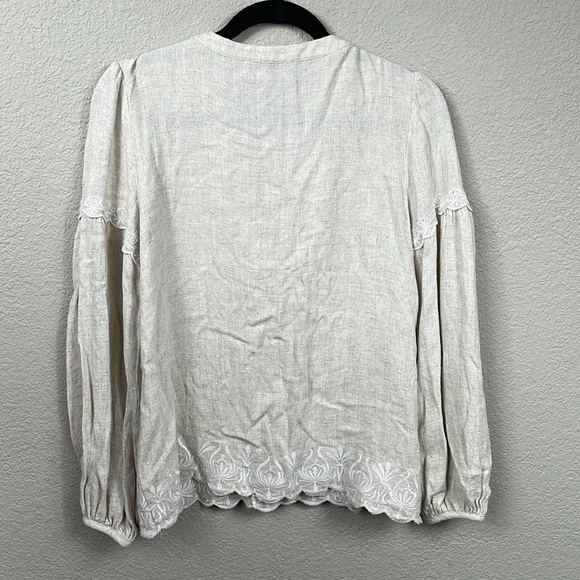 We Are Kindred Linen Blend Embroidered Long Sleeve Top Cream Coastal Boho Sz 2 - Picture 5 of 9